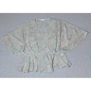 Blu Pepper Sheer Ponch Style Blouse Womens Size Medium Blue Vneck Flowy Boho